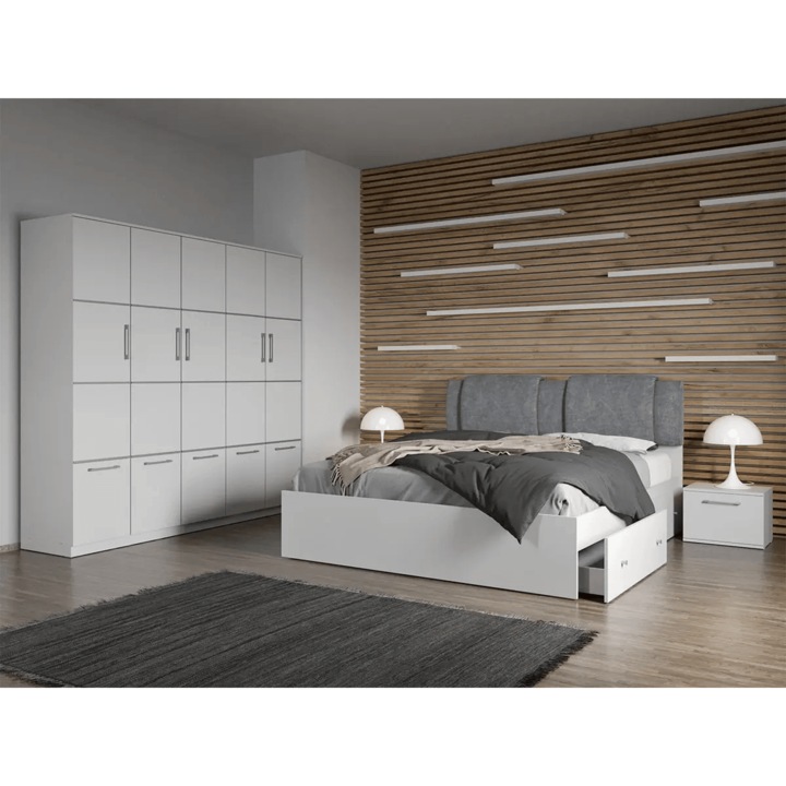 Set dormitor, Alb, Acapulco, C9, Dulap, Pat 160x200, Noptiere