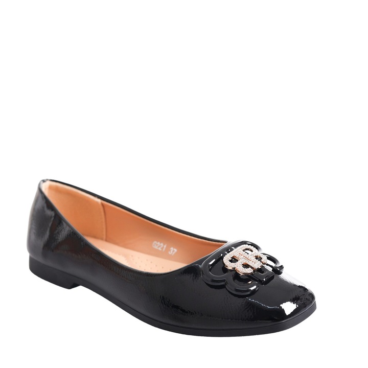 Pantofi, Moda Stil, Latoya, Piele ecologica lacuita, Negru, Negru