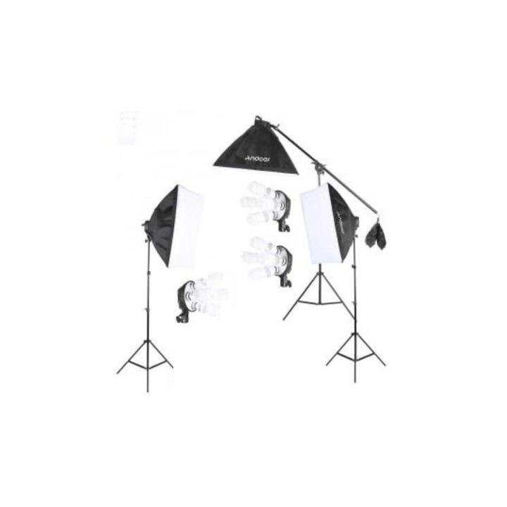 Комплект за фото студио, 3 софтбокс лампи, цокъл за 4 крушки E27 ...