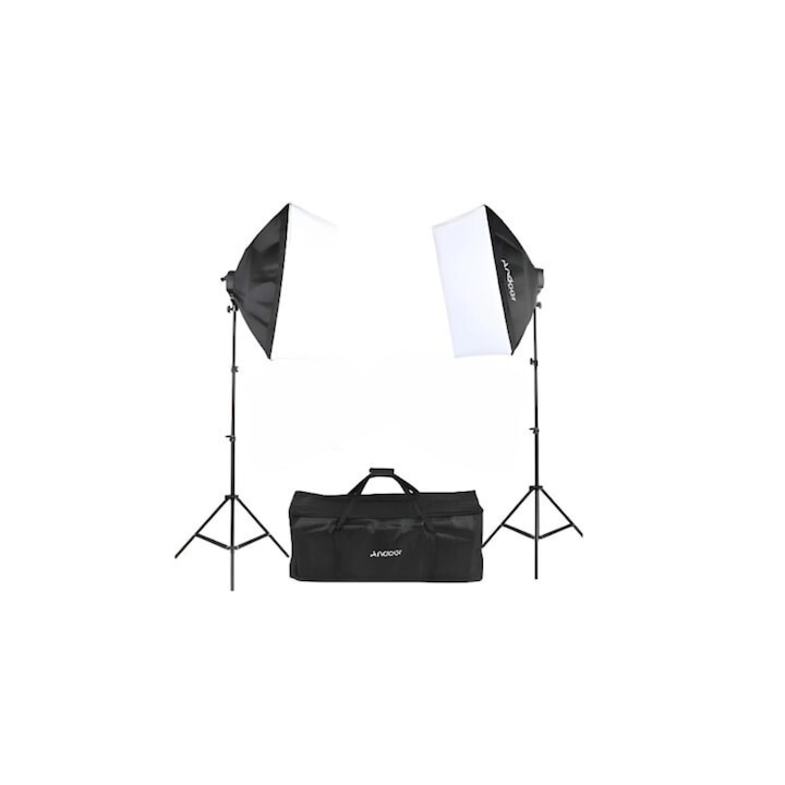 Kit studio foto, 2 lumini softbox, soclu de 4 becuri E27, trepiezi 200 cm inclusi + geanta transport, Dactylion®