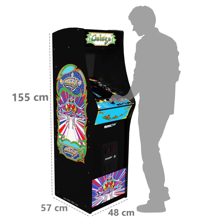 Consola verticala 14 jocuri ARCADE1UP, Galaga Deluxe, H 155 cm, display color 17 inch, Wi-Fi Leaderboards, iluminare Marquee, volum ajustabil, protectie anti-rasturnare, comenzi arcade real-feel, multicolor