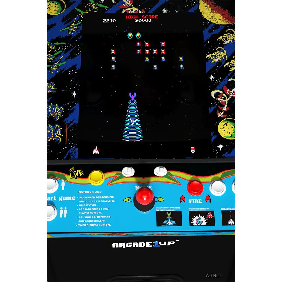 Consola verticala 14 jocuri ARCADE1UP, Galaga Deluxe, H 155 cm, display color 17 inch, Wi-Fi Leaderboards, iluminare Marquee, volum ajustabil, protectie anti-rasturnare, comenzi arcade real-feel, multicolor