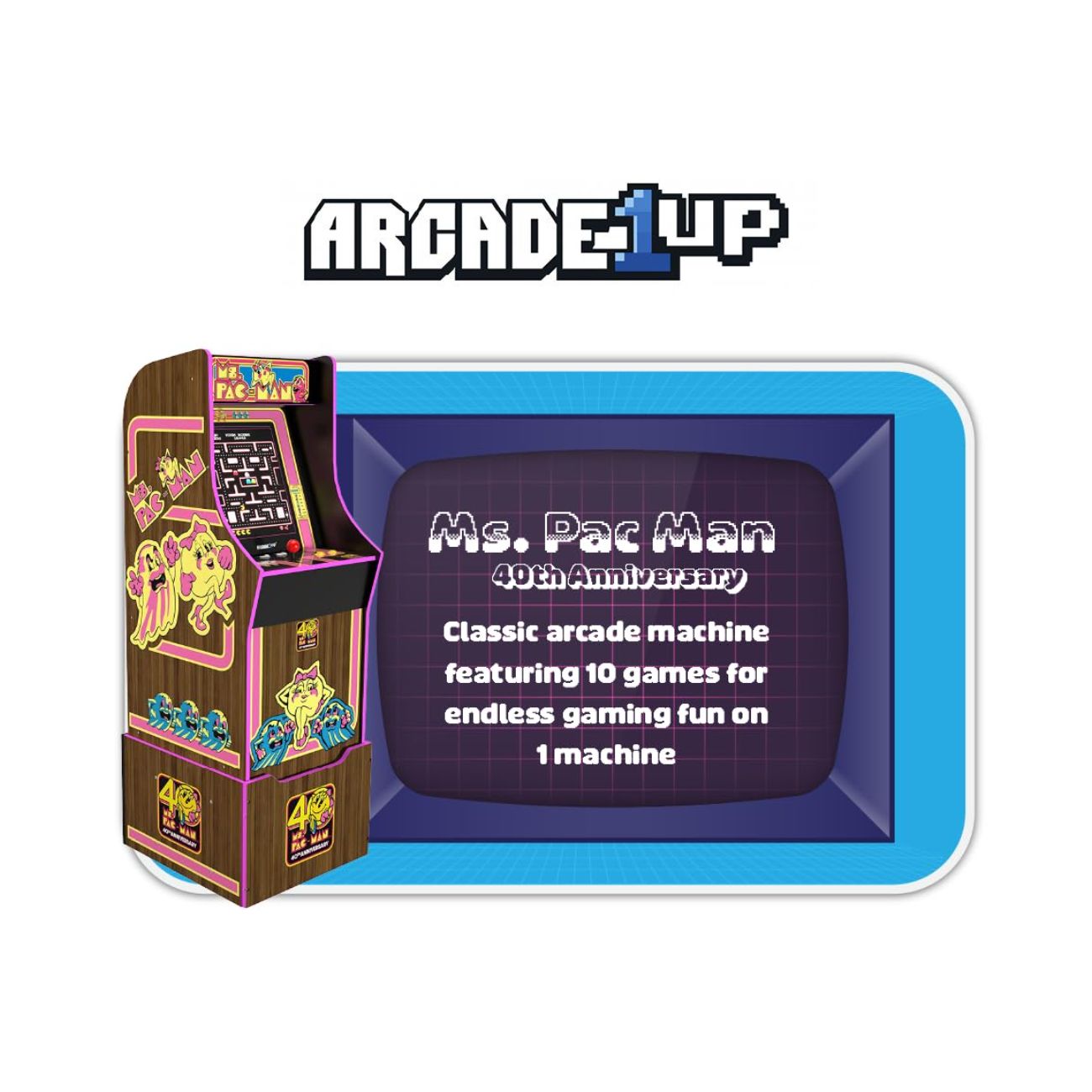 Consola verticala 10 jocuri ARCADE1UP, Ms. Pac-Man™ 40th Anniversary ...