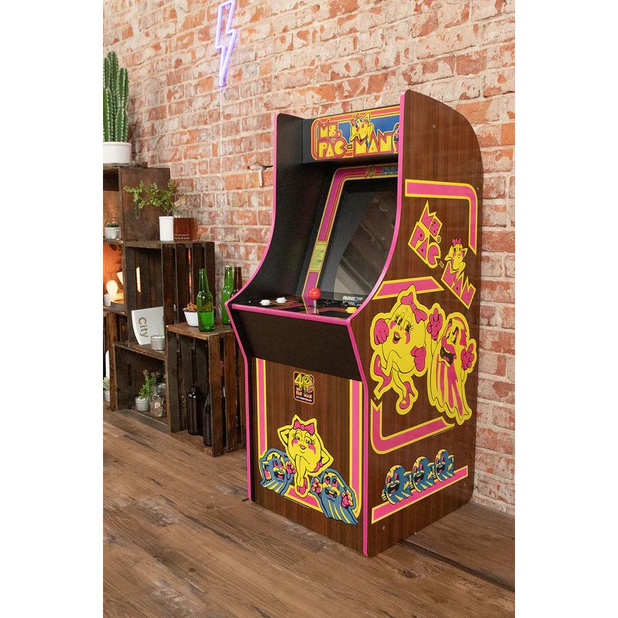 Consola verticala 10 jocuri ARCADE1UP, Ms. Pac-Man™ 40th Anniversary Collection, H 148 cm, display color 17 inch, iluminare Marquee, difuzor extern, volum ajustabil, protectie anti-rasturnare, comenzi arcade real-feel, multicolor