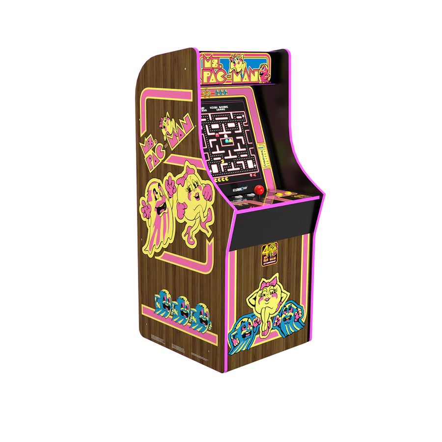 Consola verticala 10 jocuri ARCADE1UP, Ms. Pac-Man™ 40th Anniversary Collection, H 148 cm, display color 17 inch, iluminare Marquee, difuzor extern, volum ajustabil, protectie anti-rasturnare, comenzi arcade real-feel, multicolor