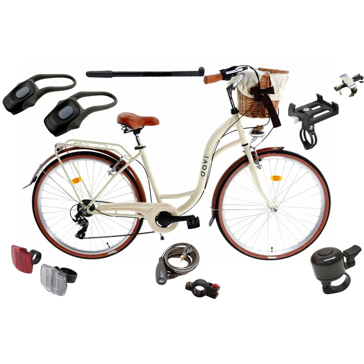 Bicicleta dama cu cos rachita Davi® Emma 7 viteze Roata 28", 160-185 cm inaltime, Maro Cafeniu