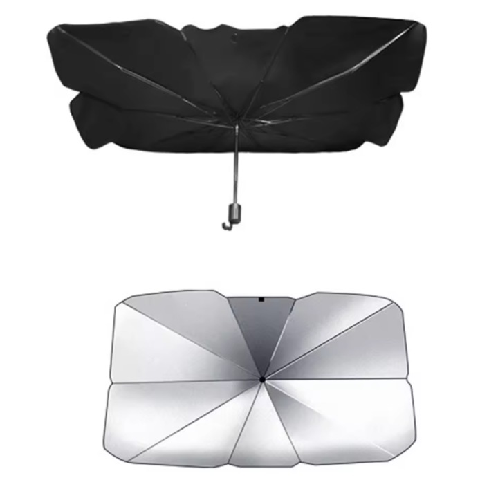 Сгъваем сенник за кола тип чадър, черно/сребристо, 145 x 79 см