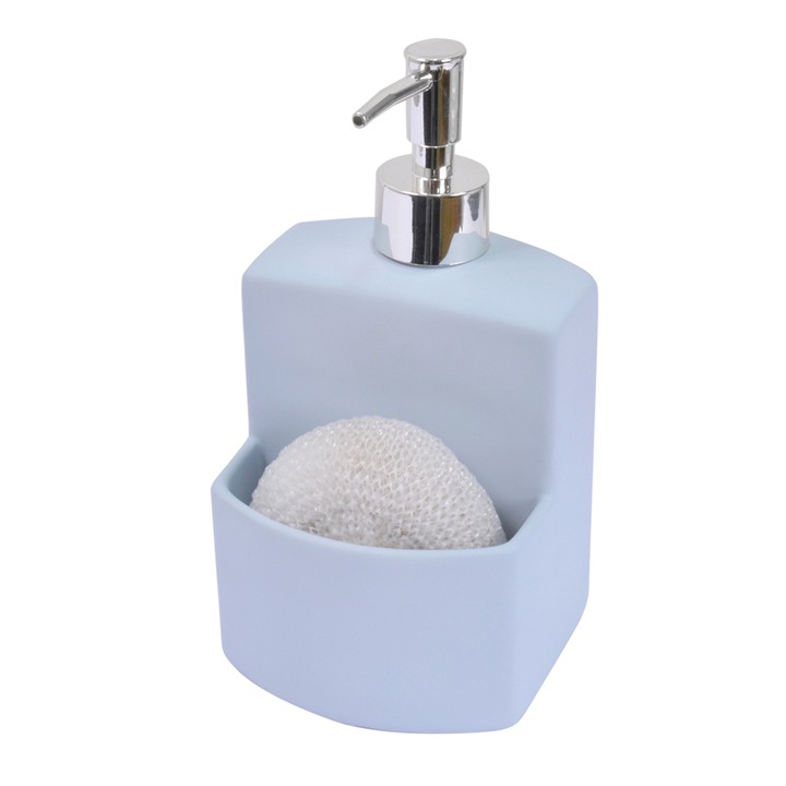 Dispenser detergent lichid cu suport burete, Frandis, ceramica, bleu, 10x10x19 cm, model 300850