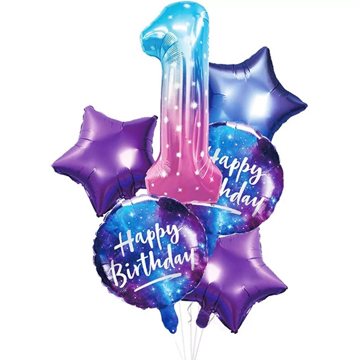 Set aranjament 6 baloane folie cu cifra, Cifra 1