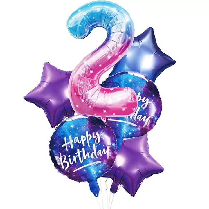 Set aranjament 6 baloane folie cu cifra, Cifra 2