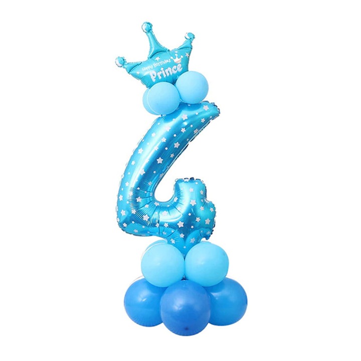 Aranjament Balon cifra, 14 baloane, albastru, Set cifra 4
