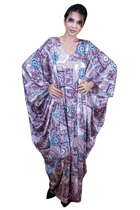 Rochie caftan, Maralyn, imprimeu roz-abstract, One size
