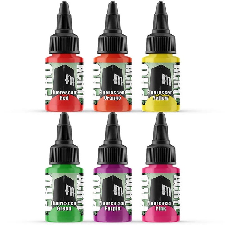 Pro Acryl Fluorescents festékkészlet, Monument Hobbies, 6x22 ml