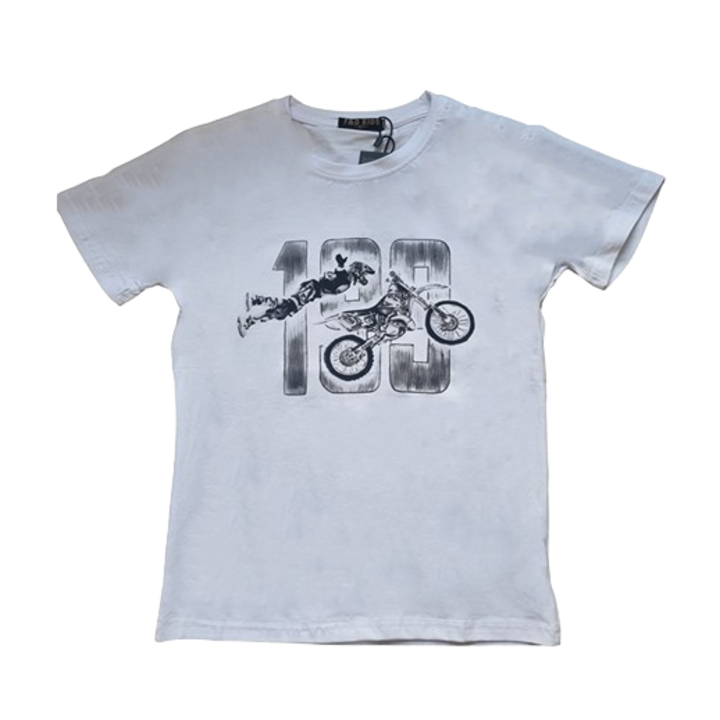 Gyerek póló, motoros mintás, pamut, Fehér, 104 CM