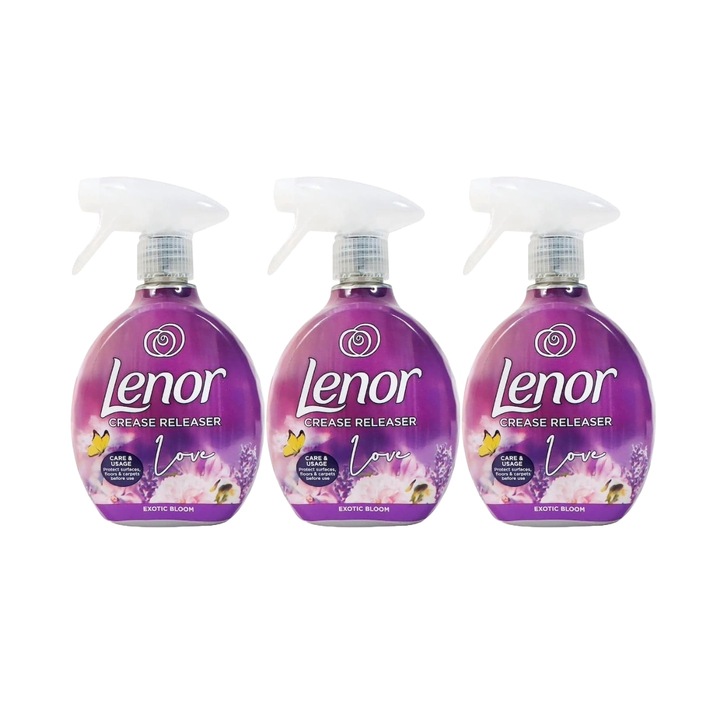 Set 3 x Lenor Odorizant Textile Exotic Bloom 500ml, ingrijire delicata a tesaturilor, protectie impotriva uzurii, protectie impotriva calcarului, alergeni redusi, prospetime de lunga durata