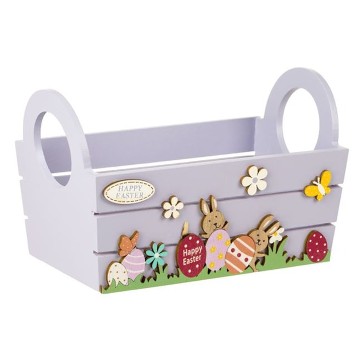 Cos Decorativ pentru Paste cu Iepurasi si Oua Lila 24 cm