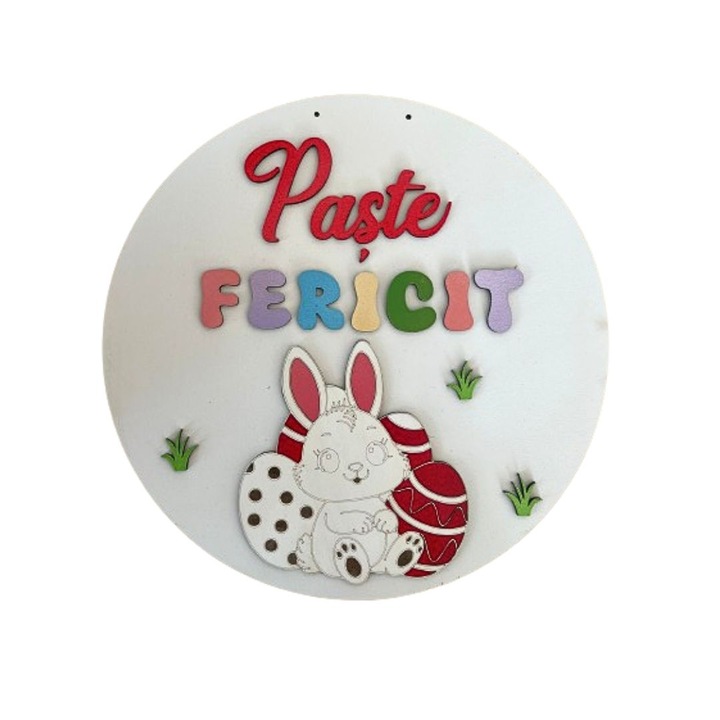 Panou decorativ pentru Paste, lemn alb, 40 cm, ArtemisGift