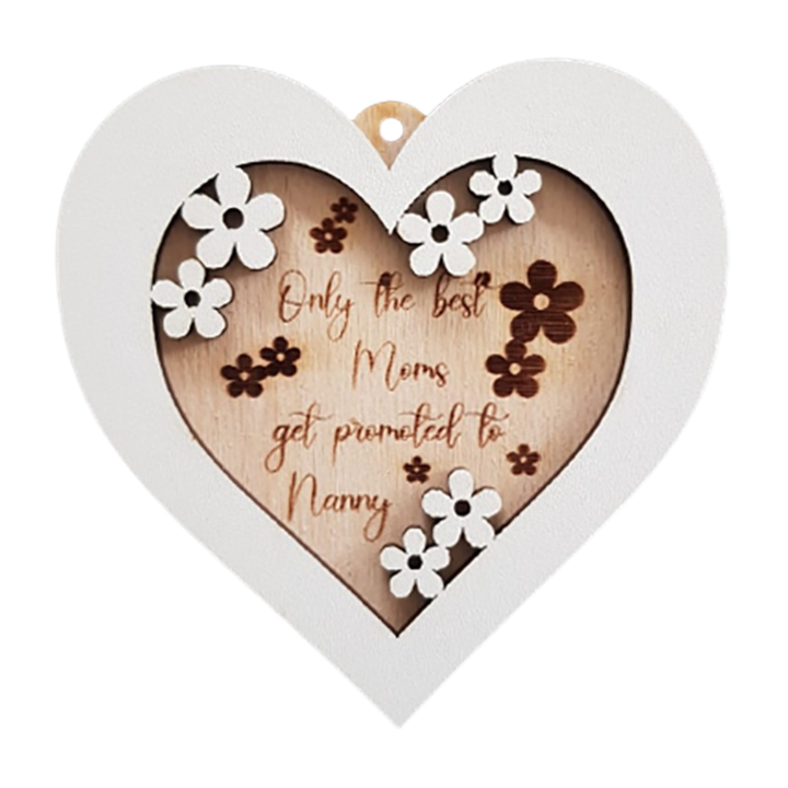 Decoratiune inima 8 martie, lemn alb si natur, 15 cm, ArtemisGift