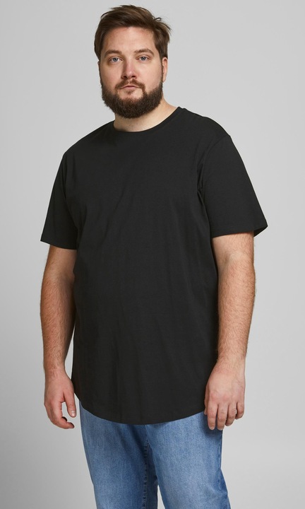 Basic T-shirt Nagyméretű, kerek galléros rövid ujjú póló Plusz méretek JJENOA, Fekete