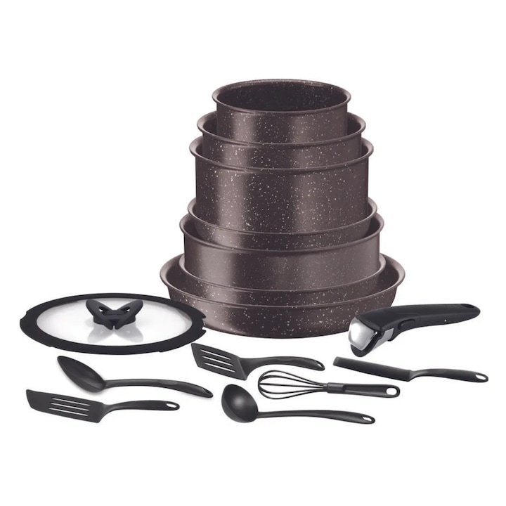 Ingenio Extreme L6789102 Комплект от 15 части, индукция, подвижна дръжка, минерално покритие без PFOA, технология Thermo-Spot, тютюнев мрамор