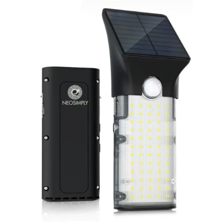 Преносима външна LED соларна лампа, Neosimply Camping, 1000 лумена, 2 режима на работа, сензори за яркост и движение