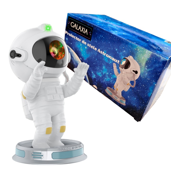 Astronaut GALAXIA® Star Projector, Детска лампа, 360 Регулиране, 3D, HD, LED, Бял