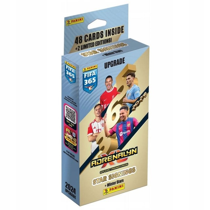Set de carti FIFA 365 2024, Panini, 48 carti + 2 LE + cod online, 18.5x10.8x4.5cm, multicolor