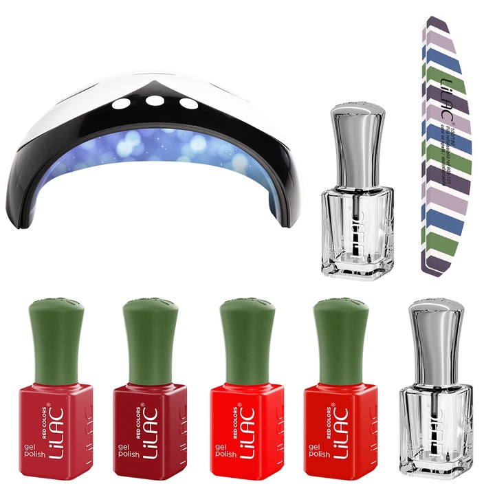Kit oja semipermanenta Lilac, 4 oje 6ml, 1 nail prep, 1 ultrabond, 1 buffer, Red 1 Hema Free