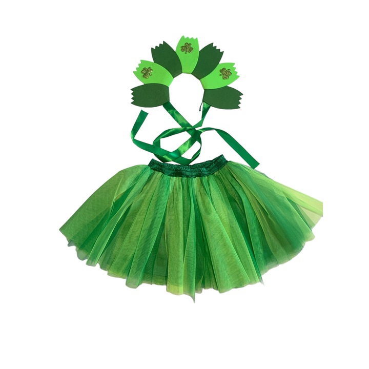 Set 2 accesorii costum copii trifoi, tutu si bentita, culoare verde, marime universala