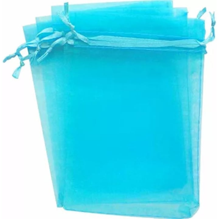 50 подаръчни торбички от водно синя органза, шнур 13 х 18 см