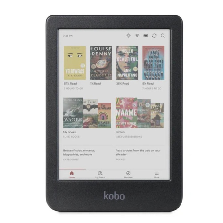 Четец на електронни книги Kobo Clara Color, E Ink Kaleido екран 6", процесор 2GHz, 512MB RAM, 16GB флаш, USB Type-C, ComfortLight PRO, Wi-Fi, IPX8 черен