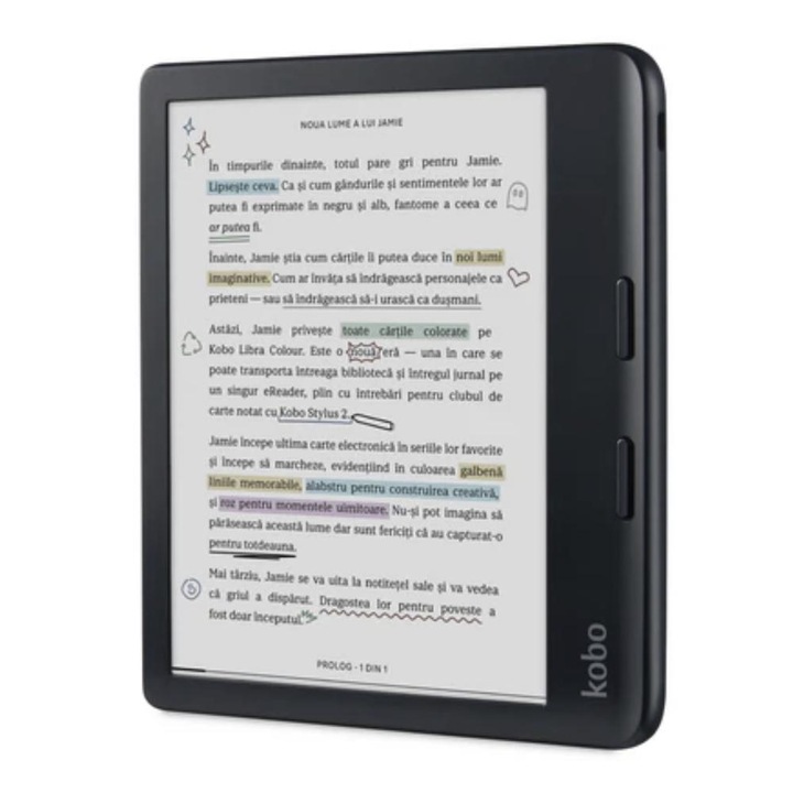 E-Book Reader Kobo Libra Colour, Ecran E-Ink Kaleido 7", Procesor Dual-Core 2.0GHz, 32GB Flash, USB Type-C, ComfortLight PRO, Wi-Fi, IPX8 Negru