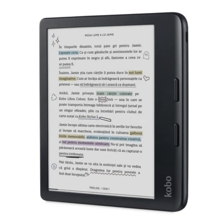 Четец на електронни книги Kobo Libra Color, E-Ink Kaleido Screen 7", двуядрен 2,0 GHz процесор, 32 GB флаш, USB Type-C, ComfortLight PRO, Wi-Fi, IPX8 черен