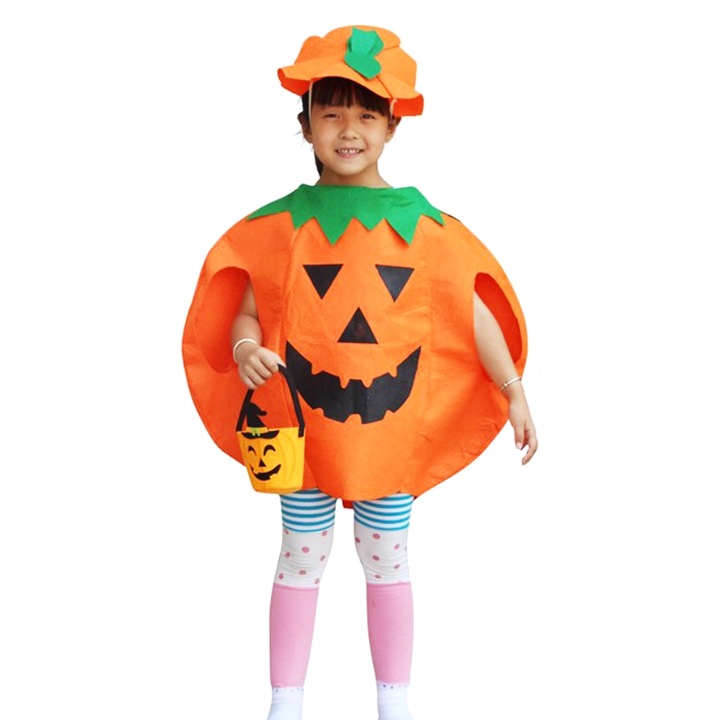 Costum De Halloween Pentru Copii, Dovleac, 60 cm, Textil, Portocaliu