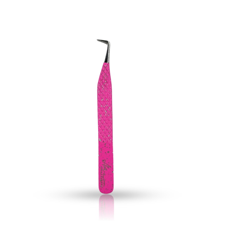 Пинсета за изкуствени мигли Aria silver pink - Голям обем
