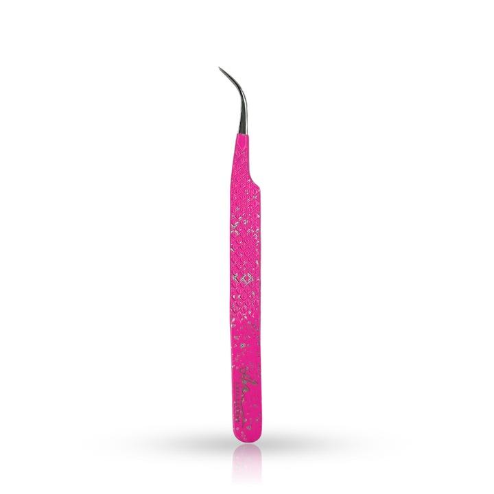 Пинсета за изкуствени мигли Aria silver pink - Curved