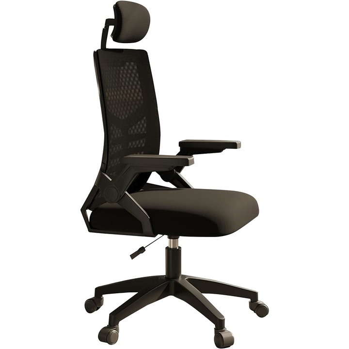 Liby Ergonomikus irodai szék, fejtámlával, fekete, mesh anyag