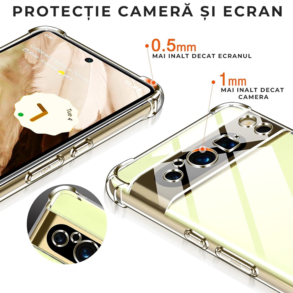 Husa pentru Google Pixel 8 Pro Daden® Clear Silicone, Protectie Camera, Antisoc, Transparenta