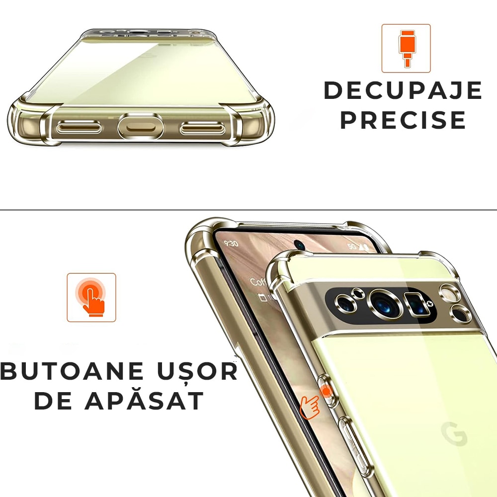 Husa pentru Google Pixel 8 Pro Daden® Clear Silicone, Protectie Camera, Antisoc, Transparenta