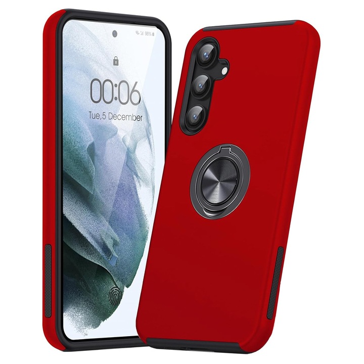 Husa pentru Samsung Galaxy S23 FE, inel rotativ si Kickstand 360°, Protectie Militara Antisoc, cu disipare termica, Rosu