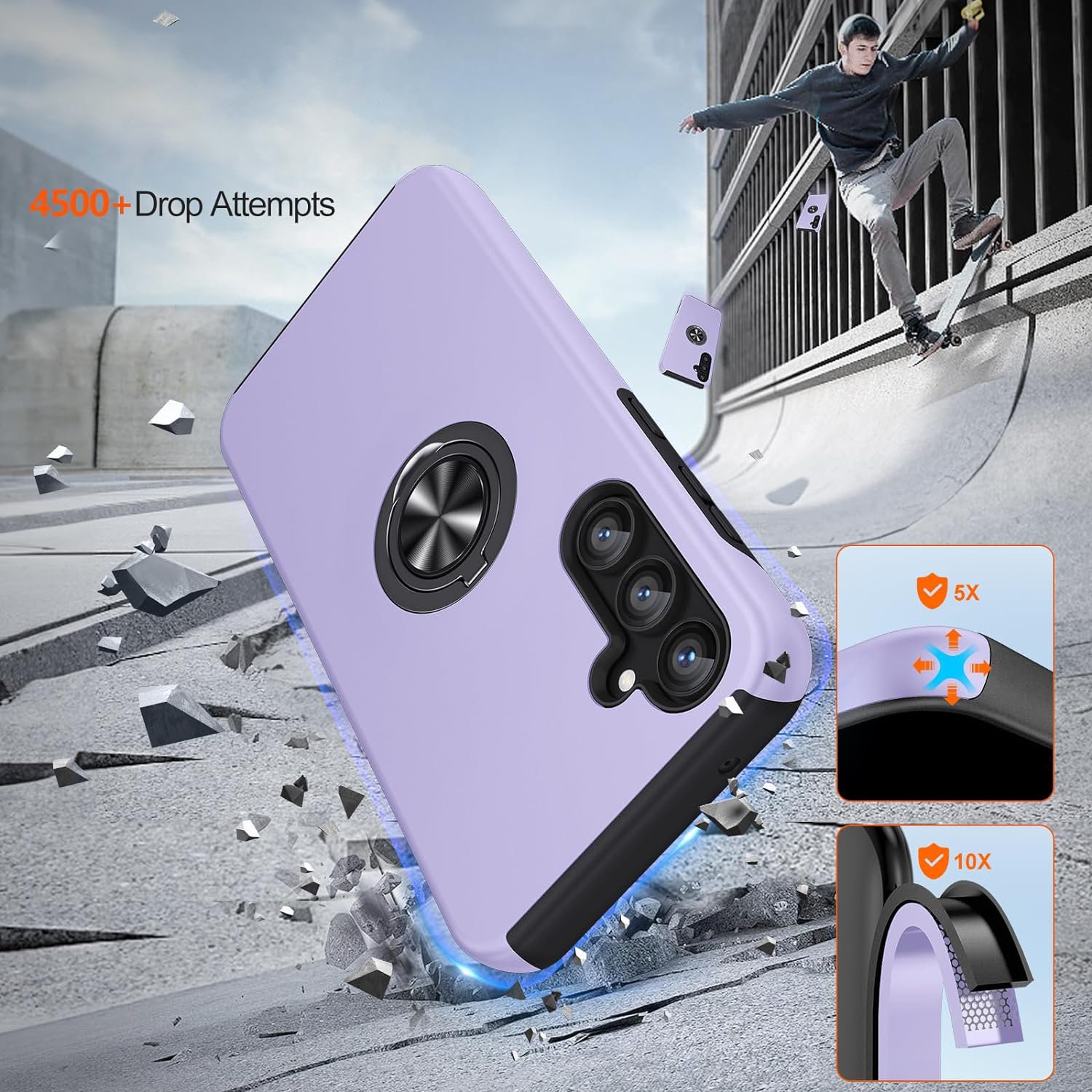 Husa pentru Samsung Galaxy S23 FE, inel rotativ si Kickstand 360°, Protectie Militara Antisoc, cu disipare termica, Purple