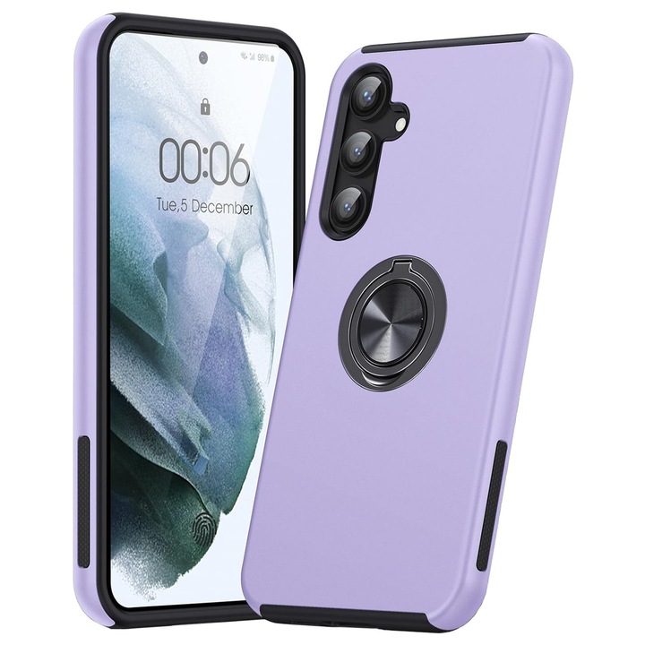 Husa pentru Samsung Galaxy S23 FE, inel rotativ si Kickstand 360°, Protectie Militara Antisoc, cu disipare termica, Purple