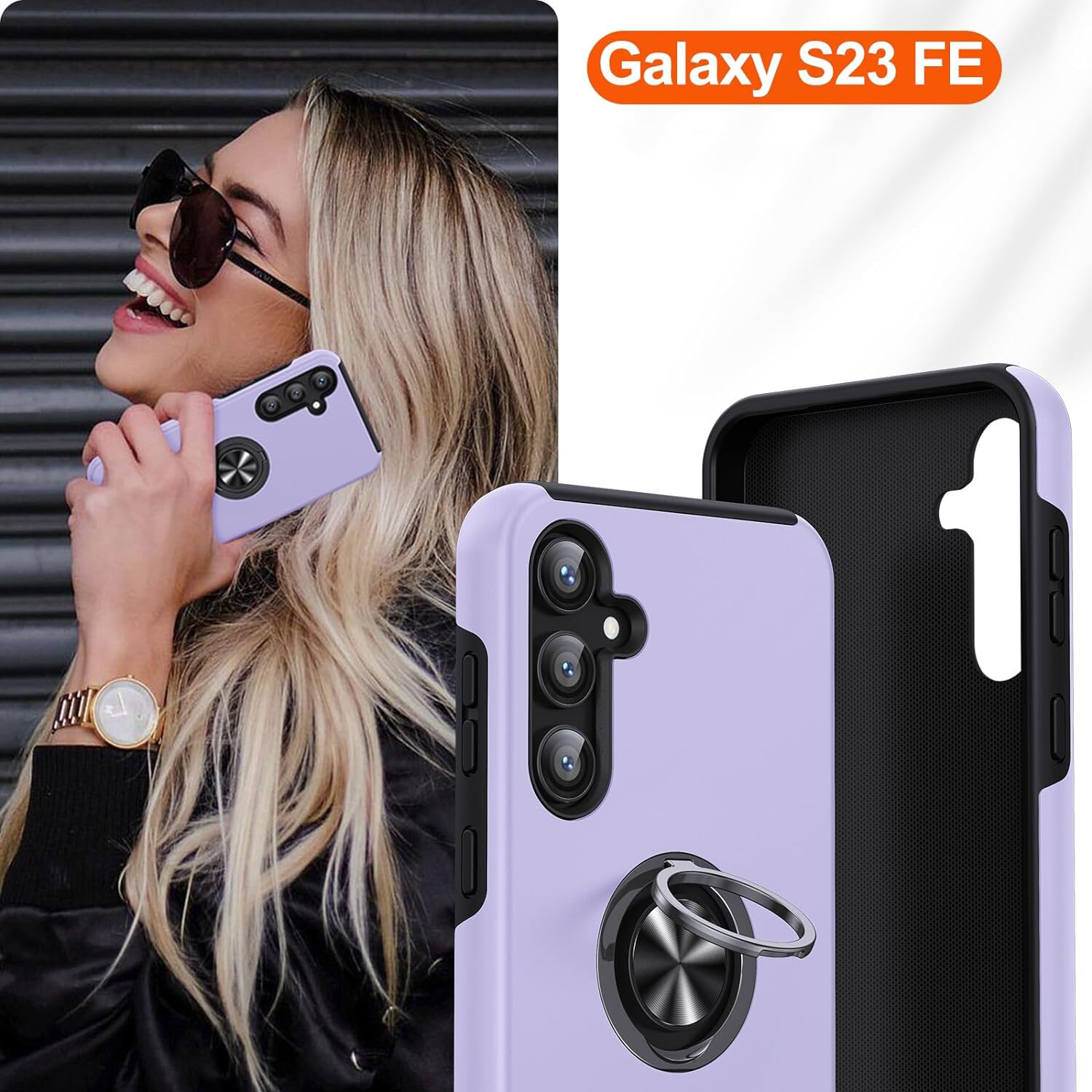 Husa pentru Samsung Galaxy S23 FE, inel rotativ si Kickstand 360°, Protectie Militara Antisoc, cu disipare termica, Purple
