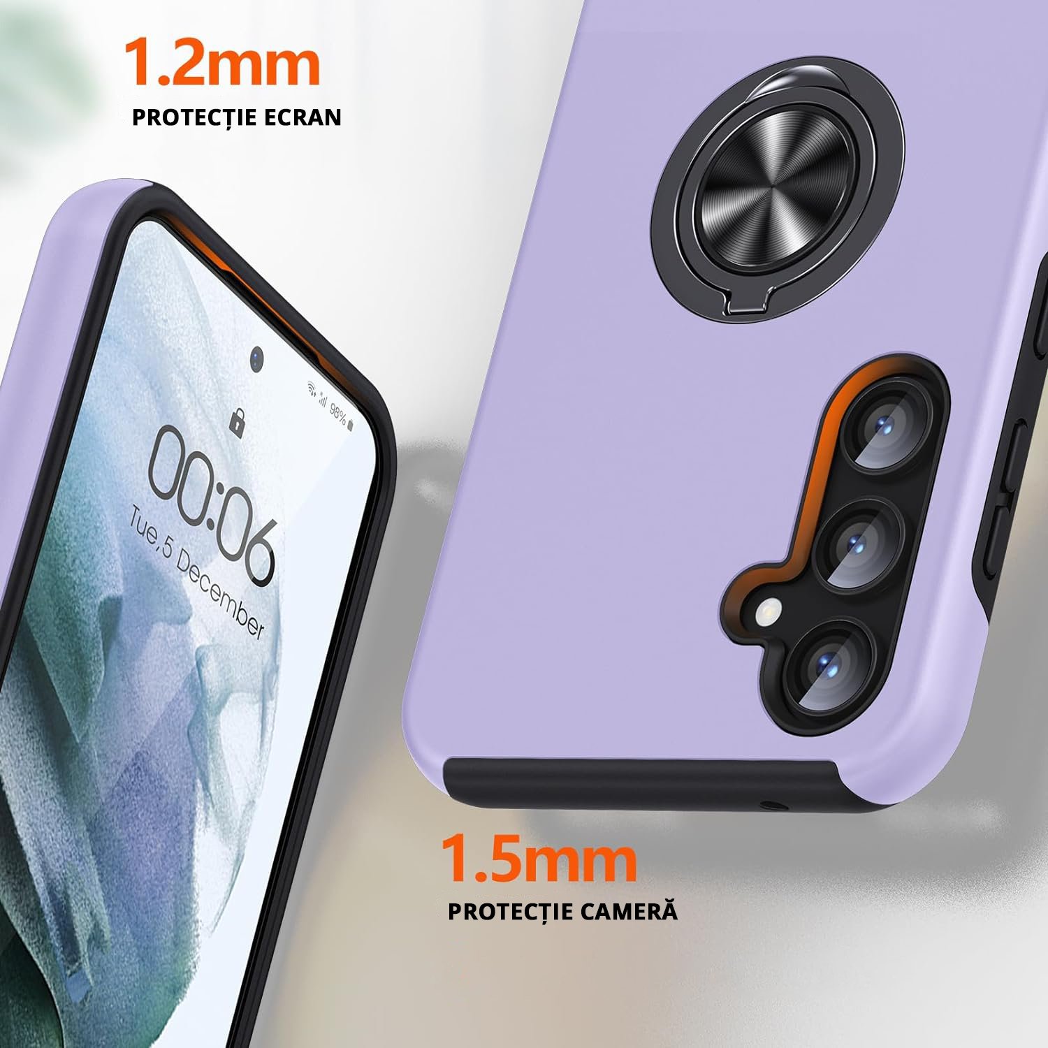 Husa pentru Samsung Galaxy S23 FE, inel rotativ si Kickstand 360°, Protectie Militara Antisoc, cu disipare termica, Purple