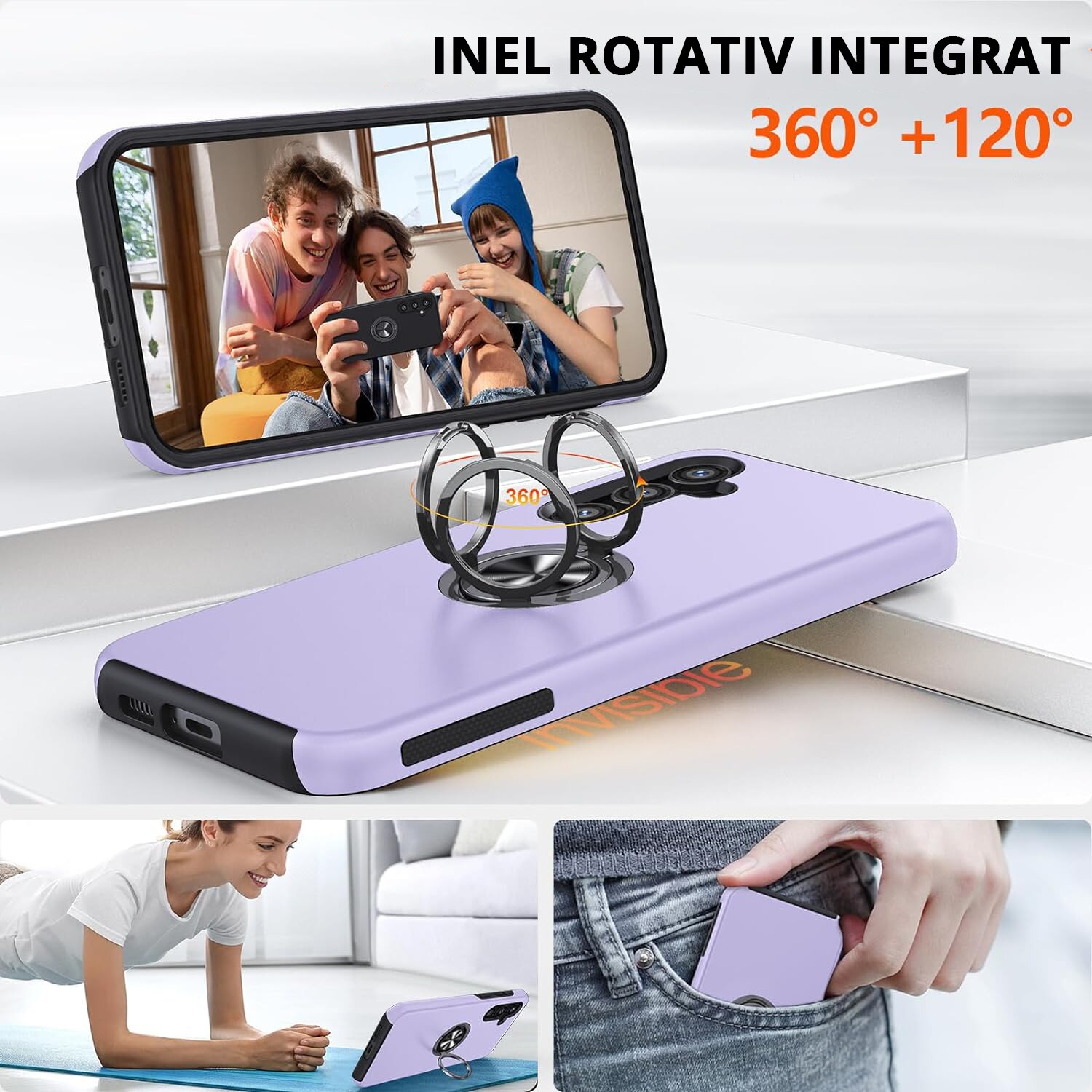 Husa pentru Samsung Galaxy S23 FE, inel rotativ si Kickstand 360°, Protectie Militara Antisoc, cu disipare termica, Purple