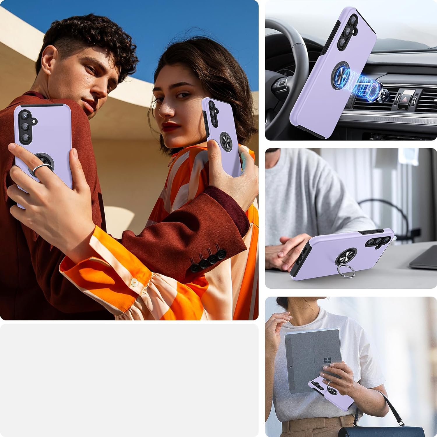 Husa pentru Samsung Galaxy S23 FE, inel rotativ si Kickstand 360°, Protectie Militara Antisoc, cu disipare termica, Purple