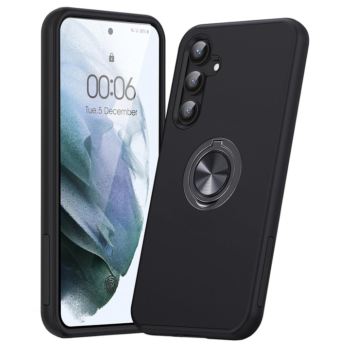 Husa pentru Samsung Galaxy S23 FE, inel rotativ si Kickstand 360°, Protectie Militara Antisoc, cu disipare termica, Negru