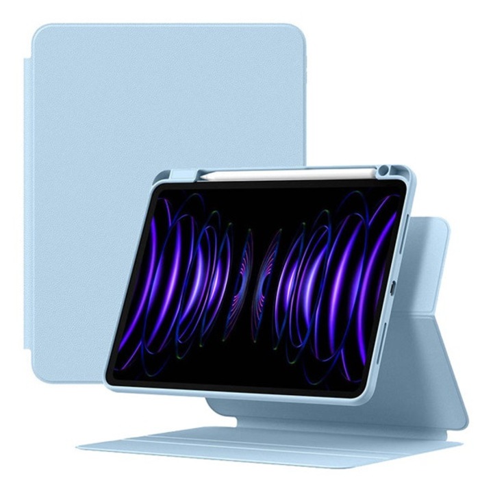 Tablet tok, kompatibilis, Apple IPAD Air 11 (2024) / IPAD Air 2022 / IPAD Air 2020 (Air 4) Baseus minimalist tok álló, bőr hatású (aktív flip, mágneses, trifold, asztali tartó, ceruza tartó) világoskék, gyártói csomagolás