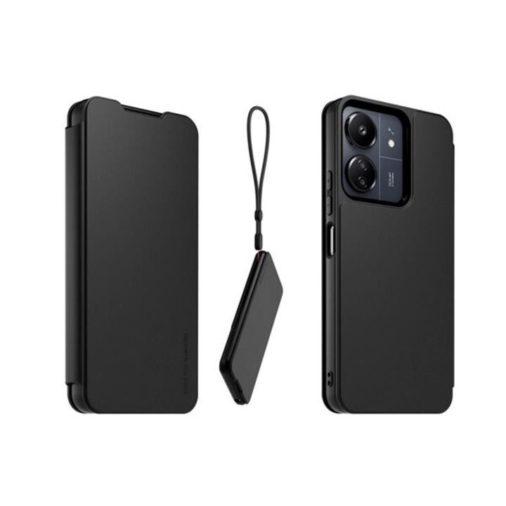 Made for xiaomi mobiltelefon tok álló, bőr hatású, flip, oldalra nyíló, kártyazseb + kézpánt, fekete, kompatibilis: Xiaomi Redmi 13C 5G / Poco C65 / Redmi 13C 4G