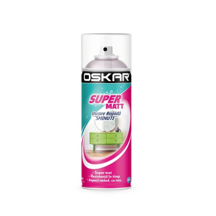Spray vopsea lemn / metal, Oskar Super Matt, alb, interior / exterior, 400 ml